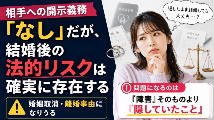 相手への開示義務——「なし」だが、結婚後の法的リスクは確実に存在する